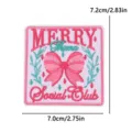 Pink bow embroidered patch DIY retro trendy letter decorative badge for clothing bags 7cm - Pink Green Border MERRY (PE19210CT)