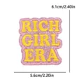 Pink glitter embroidered letter patch RICH GIRL ERA decorative patch for hats and clothes. - RICH GIRL ERA Slogan (PE18033CT)