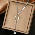 Stainless steel letter O pendant necklace, chic silver geometric link chain for daily wear. - Letter O Style (WY006-1-O)