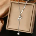 Stainless steel letter P pendant necklace, luxury titanium steel jewelry for women daily wear. - Letter P Style (WY006-1-P)