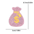Pink glitter dollar sign embroidered patch, cute money bag badge for hat and clothing decoration. - Money Bag (PE18042CT)