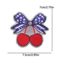 Independence Day American flag cherry bow embroidered patch with silver glitter background. - Red Cherry Bow Style (PE17084CT)