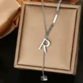 Stainless steel letter R pendant necklace fashion silver color choker jewelry for women and girls - Letter R Style (WY006-1-R)