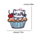 Cute cartoon cat cupcake embroidered patch with cherry design, DIY clothing accessory. - Pink Heart Cat Cake (PE16425CT) / 4.7x4.5cm