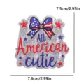 US Independence Day silver glitter embroidery patch with American flag bow and star design. - All American Cutie Style (PE17086CT)