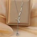 Stainless steel letter Y pendant necklace fashion titanium steel jewelry versatile sweater chain - Letter Y Style (WY006-1-Y)