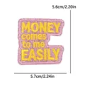 Pink glitter embroidered patch with money letters phrase, cute DIY decorative clothing sticker. - MONEY COMES EASILY Slogan (PE18035CT)