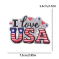 Silver glitter USA flag embroidered patch, I love USA patriotic DIY clothing accessory 7.5cm - I Love USA Style (PE17087CT)
