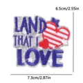 US Independence Day embroidered patch with silver glitter, American flag heart design, 7.3x6.5cm. - Land That I Love Style (PE17089CT)
