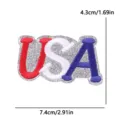 Silver Glitter USA Flag Embroidery Patch Red White Blue Patriotic Applique 7.4x4.3cm - USA Letter Flag Style (PE17090CT)