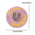 Pink glitter money magnet embroidered patch badge for hat jacket clothing decorative DIY accessory - MONEY MAGNET Round (PE18040CT)