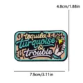 Leopard print embroidered patch with cocktail pattern and turquoise text, DIY apparel badge. - Leopard Cocktail Rectangular Style (PE19726CT)