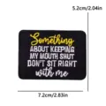 Punk style letter embroidered patch, black background with yellow white text, 7.2x5.2cm. - Black with Yellow and White Slogan (PE19729CT)