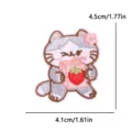 Lindo parche bordado de gato de dibujos animados DIY postre dulce animal accesorio de ropa - Gato Fresa Flor (PE16468CT)