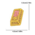 Gold bar glitter embroidered patch with pink letters and heart design, size 5.5x4.3cm. - 999.9 Gold Bar Design (PE18044CT)