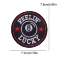 Round embroidered patch featuring 8-ball design, retro lucky letters and red star accents. - Black Red Number 8 Ball (PE19218CT)