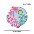 Parche bordado de playa tropical redonda con palmeras y olas para decoración de ropa DIY. - Paisaje de Playa Redondo (PE17075CT)