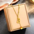 Exquisite stainless steel 18K gold plated letter B pendant necklace for stylish women. - Letter B (WY006SL) / Gold
