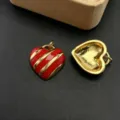 Ciondolo a cuore smaltato rosso, charm fai da te dorato per collana e braccialetto artigianale. - Cuore Rigato Rosso (Modello B) / Ciondolo Solo (Senza Catena)