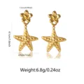 Gold titanium steel starfish earrings with flower pendant, elegant ocean style jewelry. - Starfish Pendant Stud Earrings (FYD6072EH)