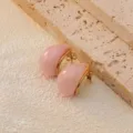 Stylish stainless steel pink teardrop stud earrings with gold rim elegant fashion jewelry. - Sakura Pink