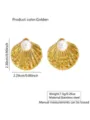 Gold stainless steel shell pearl earrings with detailed size weight and material specifications. - Golden Shell Artificial Pearl Style (FYD6201)