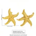 Gold stainless steel starfish earrings with textured surface, resort style ocean jewelry. - 3D Textured Starfish Style (FYD6213)