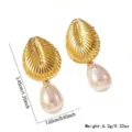 Gold-plated leaf shaped drop earrings with elegant white pearl pendants for women. - Leaf and Artificial Pearl Style (FYD6119EH)
