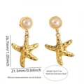 Gold starfish stainless steel earrings with pearl stud, elegant marine beach resort style jewelry. - Starfish and Artificial Pearl Style (FYD6149EH)