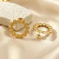 Gold seashell circle earrings, stainless steel vacation style jewelry variant for women. - Round Shell Style (RT40EH)