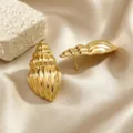 Gold conch shell stainless steel earrings, minimalist vacation style fashion jewelry piece. - Exquisite Conch Style (RT42EH)