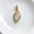 Colgante de corazón en piedra natural dorada con pavé de circón vintage accesorio DIY. - Solo Colgante (Sin Cadena) / Cuarzo Rosa (Y01-2)