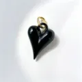 Ciondolo cuore nero gonfio anello dorato accessorio gioiello DIY vista dettaglio - singolo pendente (senza catena) / Cuore Nero
