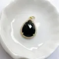 Tropfenförmiger schwarzer Stein Anhänger mit Zirkonia, elegantes DIY Schmuckzubehör. - Schwarzer Achat
