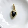 Detaillierter schwarzer Herz-Anhänger im Vintage-Stil, goldfarben mit Strass, edles Schmuckstück. - Schwarzer Achat (Y01-9)
