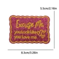Glitter embroidered cloth patch, excuse me letter design, decorative patch 8.3x5.5cm - Pink Red Text Excuse Me (PE16498CT)
