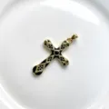 Pendentif croix doré en cuivre micro-serti de zircone noire, accessoire bijoux DIY. - Pendentif Uniquement (Sans Chaîne) / Noir