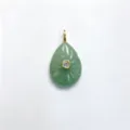 Carved teardrop natural stone pendant with central zircon detail for DIY necklace jewelry making. - Pendant Only (Without Chain) / Green Aventurine
