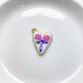 Detailed view of enamel rose heart pendant necklace charm, exquisite gold edge retro jewelry. - Pendant Only (Without Chain) / Pink Purple Rose Style (C01-4)