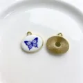 Vintage mariposa azul esmaltada ovalada colgante abalorio DIY collar joyas accesorio - Colgante Mariposa Ovalado Solo (Sin Cadena)