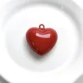 Close up of a glossy red heart pendant charm, smooth painted surface with top loop for DIY jewelry. - Pendant Only / Red