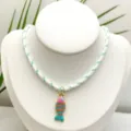 Style océan coloré émail rayé poisson pendentif DIY collier accessoires pour fabrication bijoux - Pendentif + Chaîne sur la Photo (Q01-17)