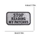Glitter embroidered patch with funny text design, perfect for clothing and bag decoration. - White Gold Stop Reading (PE16505CT)