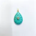 Teardrop turquoise pendant with radial carved grooves and center stone for DIY necklace charm. - Pendant Only (Without Chain) / Turquoise