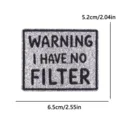 Glitter silver embroidered patch with funny warning slogan, DIY clothing accessories. - Silver Black Warning (PE16507CT)