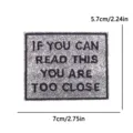 Glitter English embroidered patch, rectangular clothing and bag DIY decoration accessory. - Silver Black Too Close (PE16508CT)