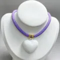 Purple braided rope necklace with white heart pendant fashion DIY jewelry detail view shot - B09 Finished Necklace / Purple Cord with White Heart
