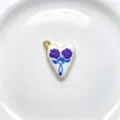 Enamel Heart Pendant Necklace Floral Vintage Style Elegant Gold Rim Jewelry Variant - Pendant Only (Without Chain) / Purple Rose Style (C01-1)