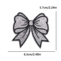 Silver glitter bow embroidery patch with black border for DIY clothing, bags and hats. - Silver Bowknot (PE16489CT)