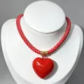 Chic red white braided rope necklace with glossy heart pendant fashion copper jewelry accessory - B06 Finished Necklace / Red and White Cord with Red Heart